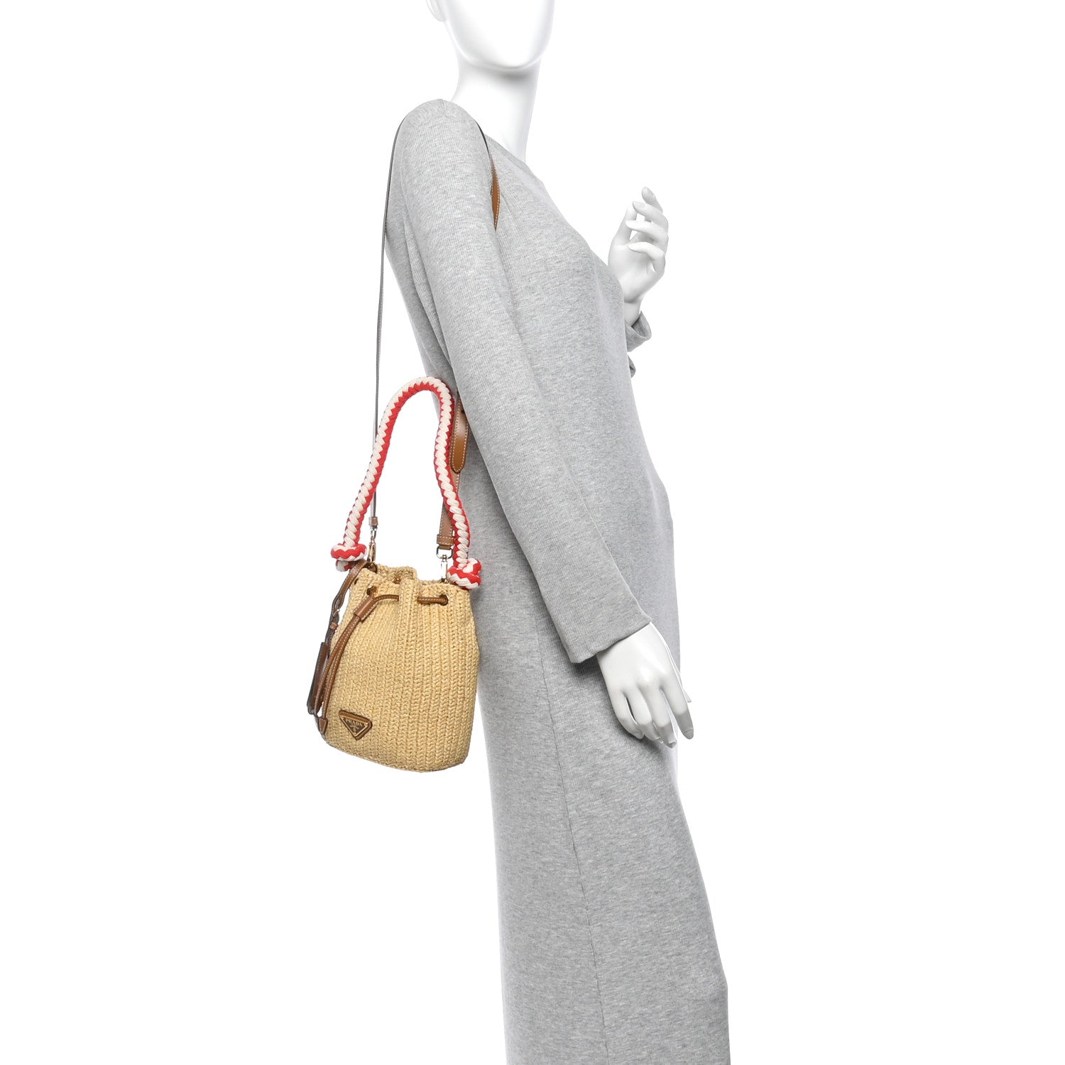 Yarn Raffia Effect Rope Crochet Small Bucket Bag Naturale - Image 2