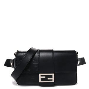 Vitello Grace FF Gradient Embossed Belt Baguette Bag Black