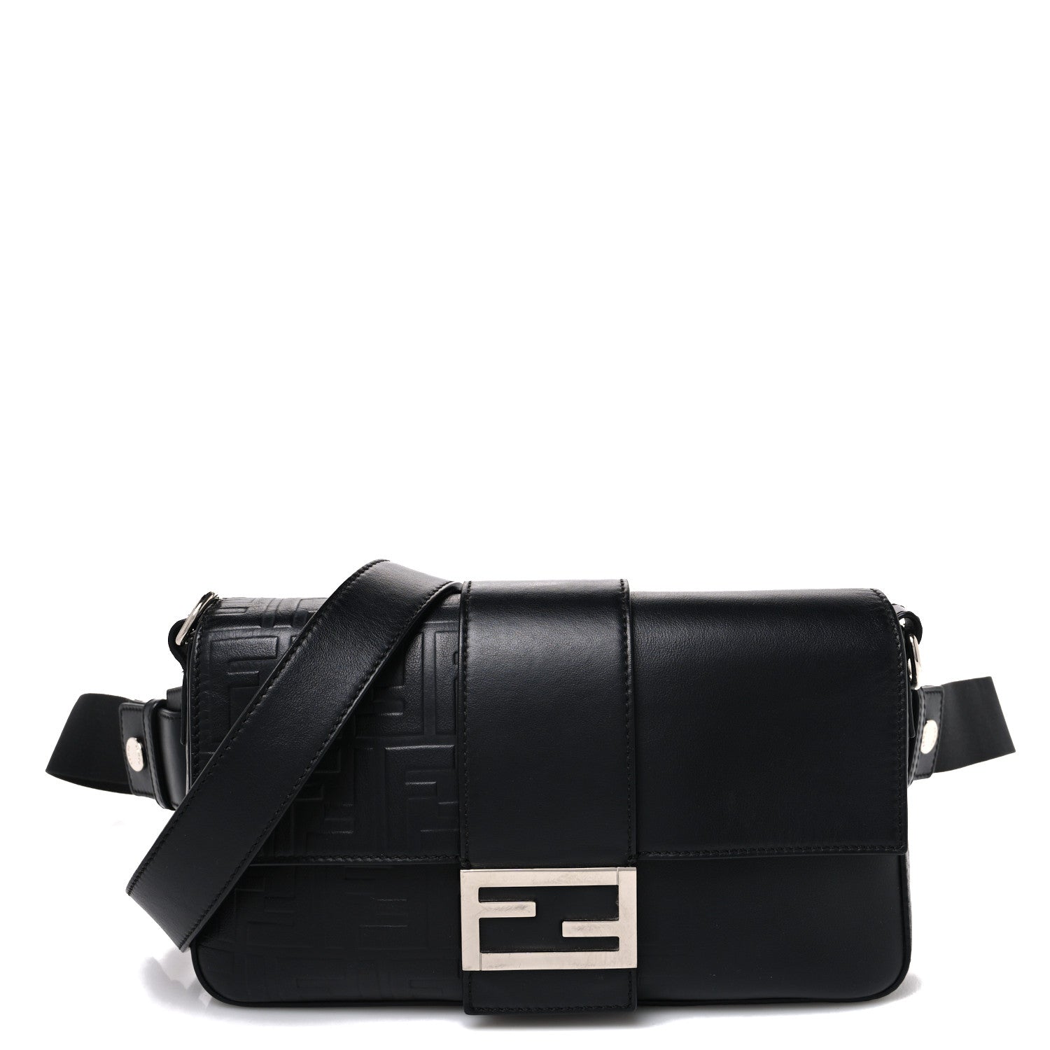 Vitello Grace FF Gradient Embossed Belt Baguette Bag Black
