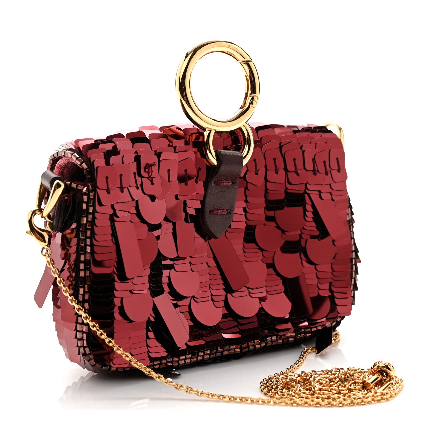 Sequin Paillettes Shiny Nappa Sex and the City Nano Maxi Buckle Baguette Charm Granata - Image 2