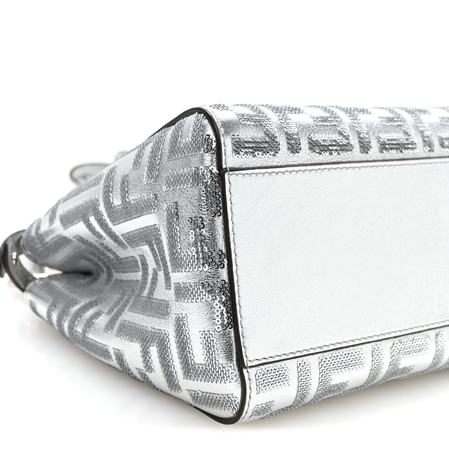Vitello Catalan Mirror Sequin FF 1974 Embroidered Mini Peekaboo Iconic Satchel Argento - Image 9