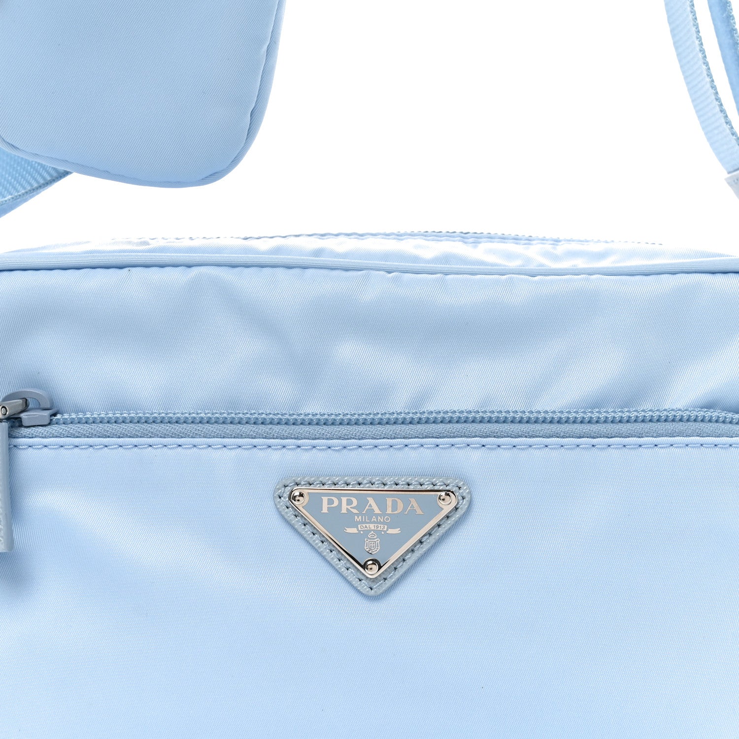 Re-Nylon Vela Saffiano Pocket Double Zip Shoulder Bag Celeste - 图片 7