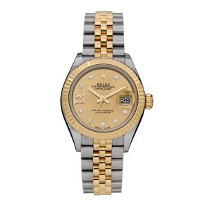 Stainless Steel 18K Yellow Gold Diamond 28mm Oyster Perpetual Datejust Watch Champagne Star 279173