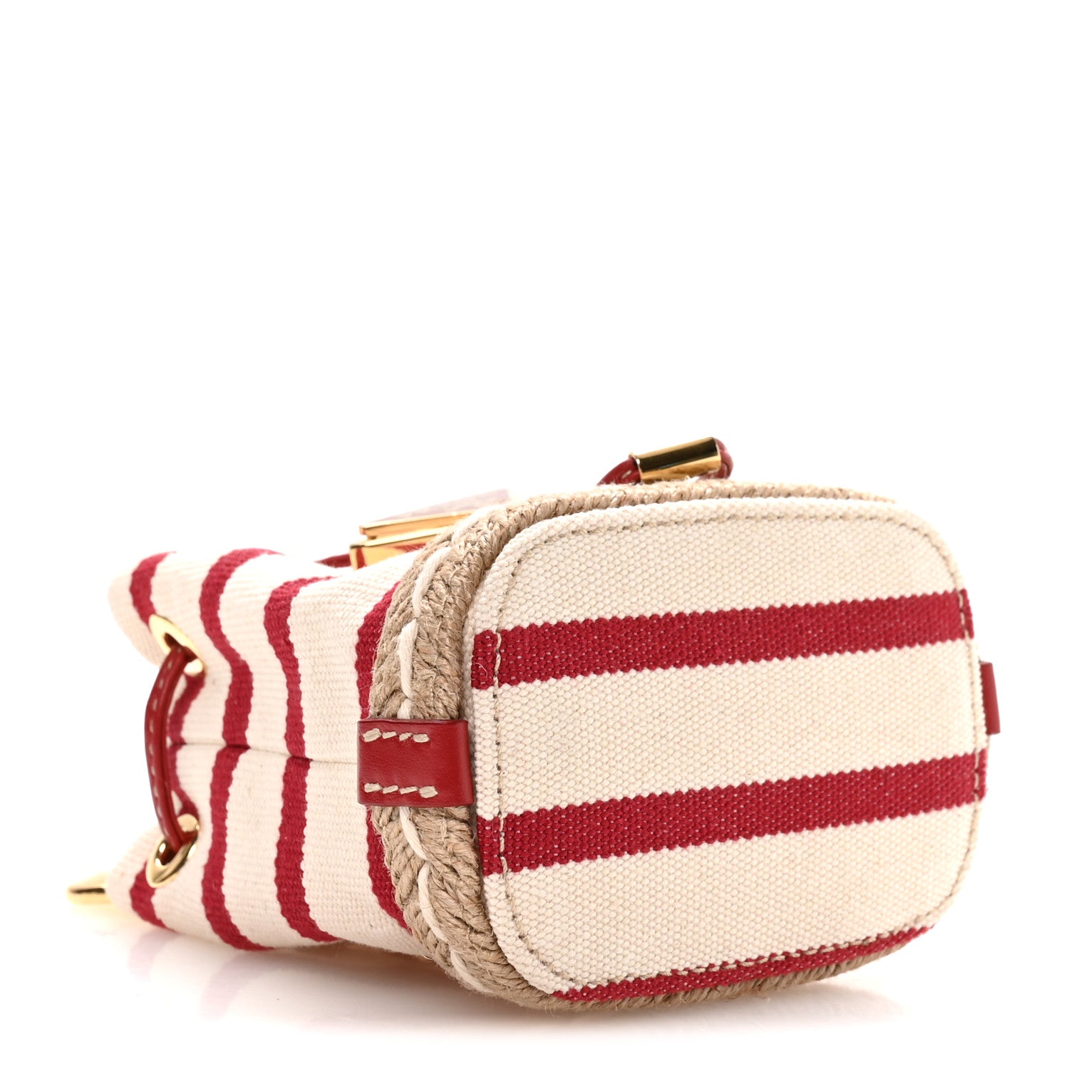 Canvas Stripe Metal Triangle Logo Mini Drawcord Pouch Shoulder Bag Avorio Rosso - 图片 4