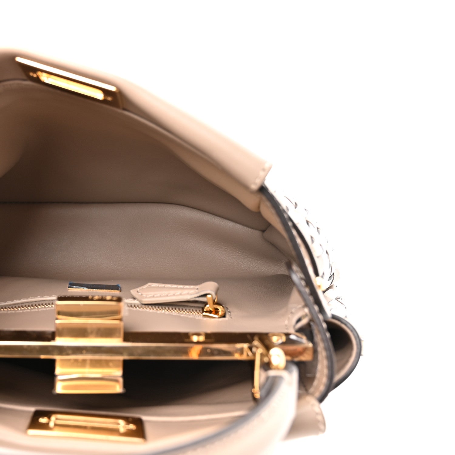 Calfskin Woven Mini Peekaboo Iconic Satchel Tortora White Ice - Image 6