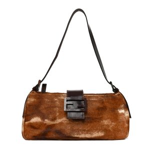Calf Hair Zebra Print Baguette Shoulder Bag Brown