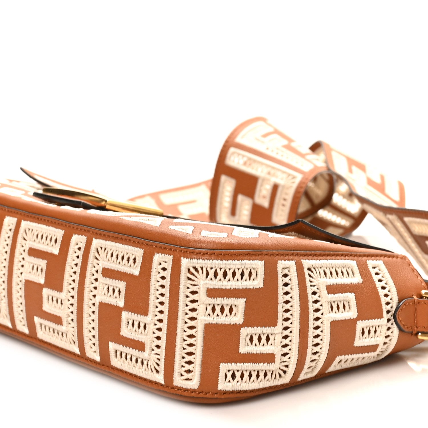 Vitello Seta FF Ajour Embroidered Baguette Brandy - Image 9