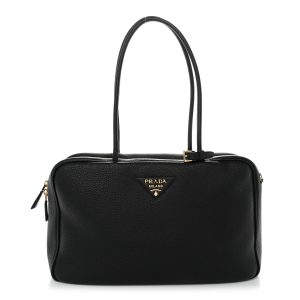 Vitello Daino Large Top Handle Bag Black