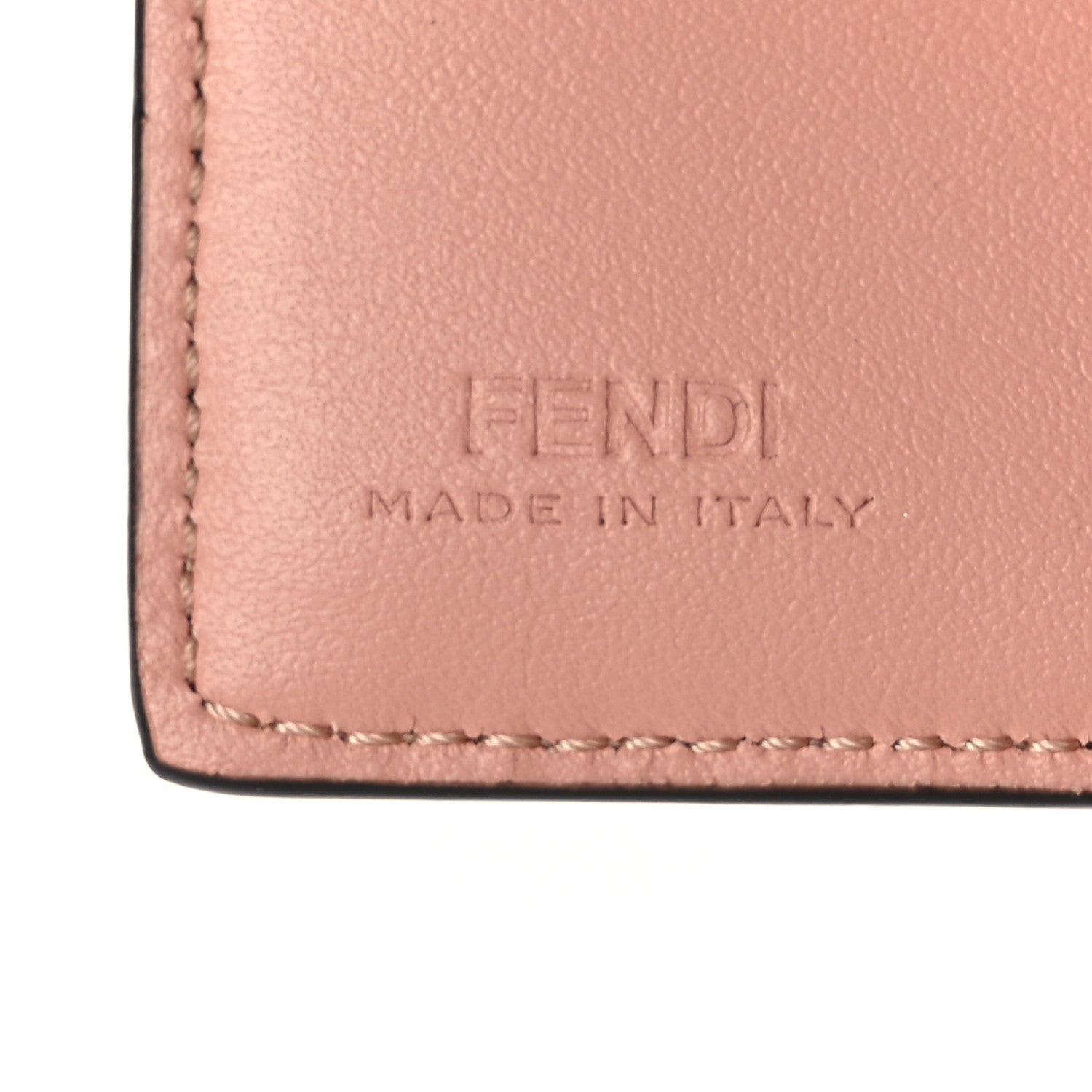 Vitello Kyoto Metal Fendi Roma Logo Micro Trifold Wallet with Chain Light Rose - Image 7