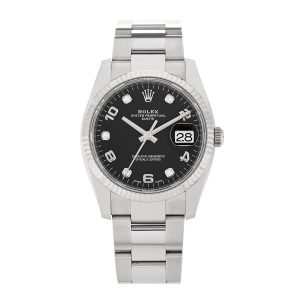 Stainless Steel 18K White Gold Diamond 34mm Oyster Perpetual Date Watch Black 115234