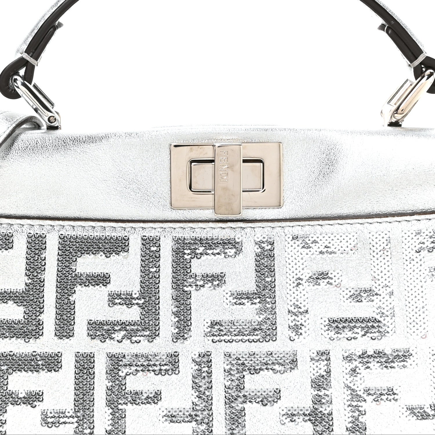 Vitello Catalan Mirror Sequin FF 1974 Embroidered Mini Peekaboo Iconic Satchel Argento - Image 8