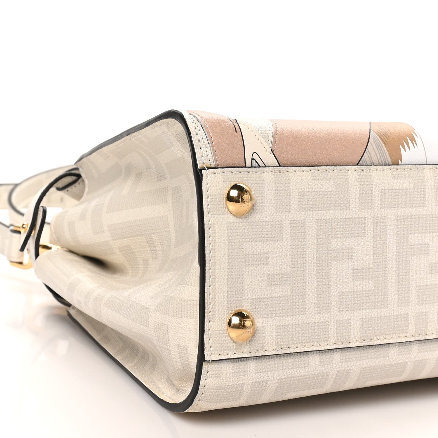 Glazed Fabric Nappa FF Disco Girls Inlay Mini Peekaboo Iconic Satchel Bianco Perla Multicolor - Image 8