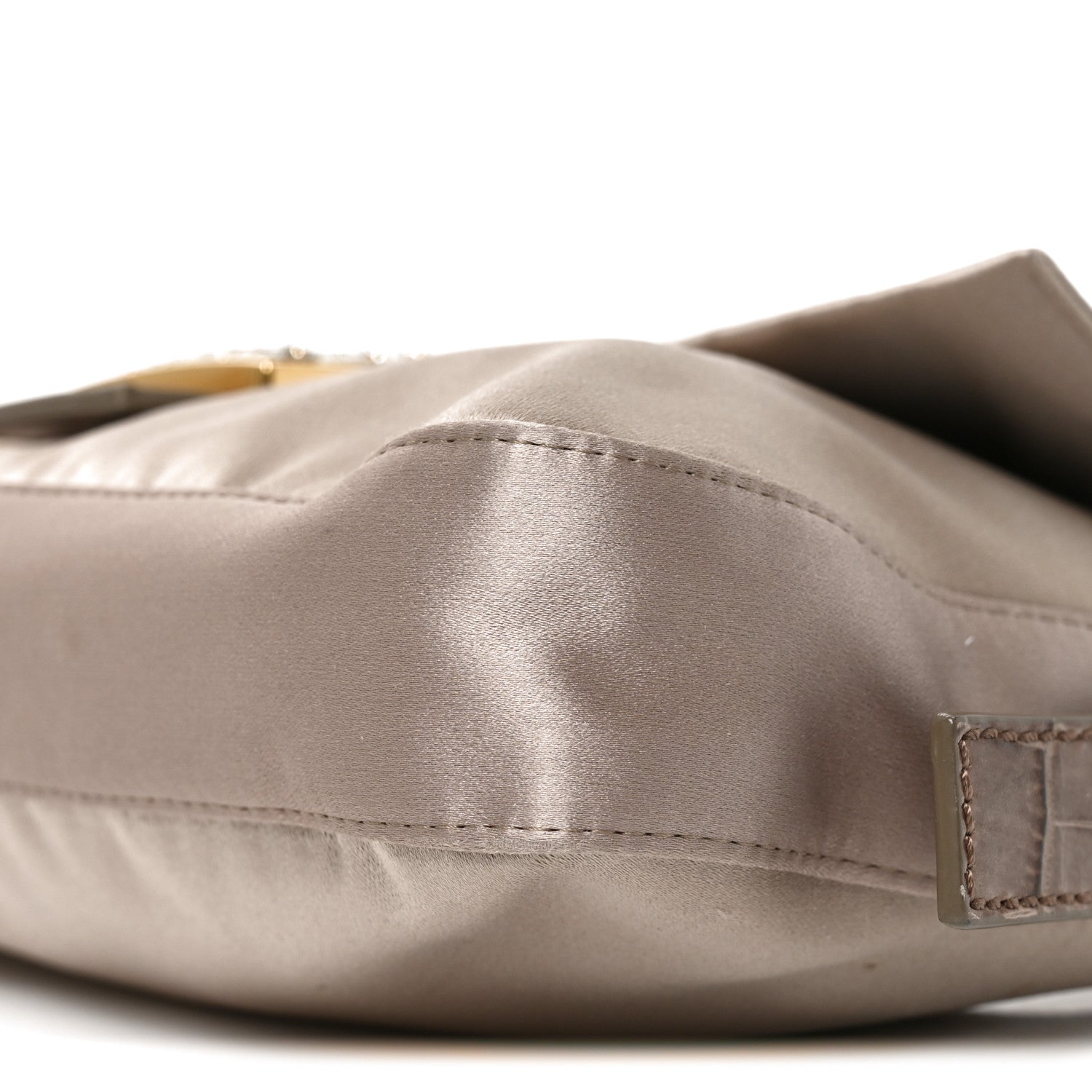 Satin Calfskin Crystal Crocodile Embossed Baguette Grey - Image 10