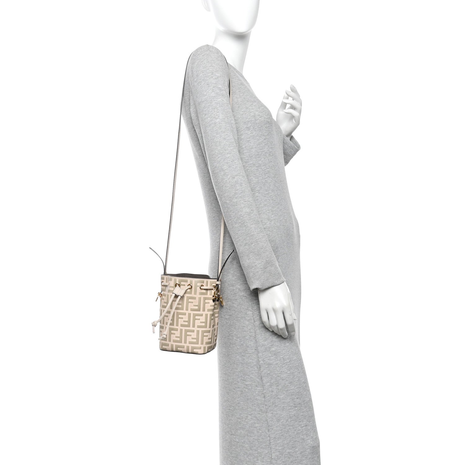 Vitello Liberty F is Fendi Bi-Color FF 1974 Embossed Mini Mon Tresor Bucket Bag Camelia Mandorlo - Image 2