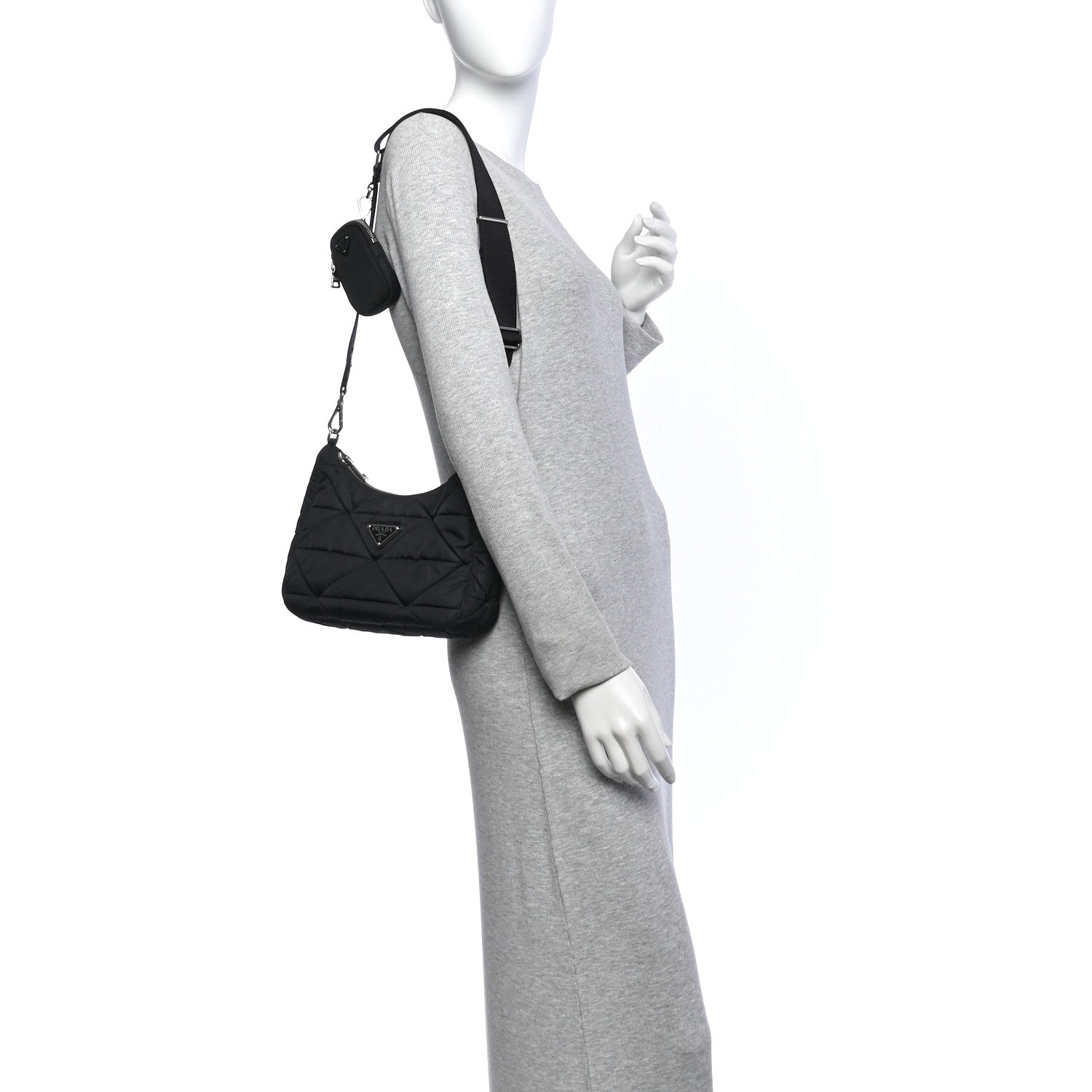 Re-Nylon Triangle Padded Patchwork Shoulder Bag Black - Image 2
