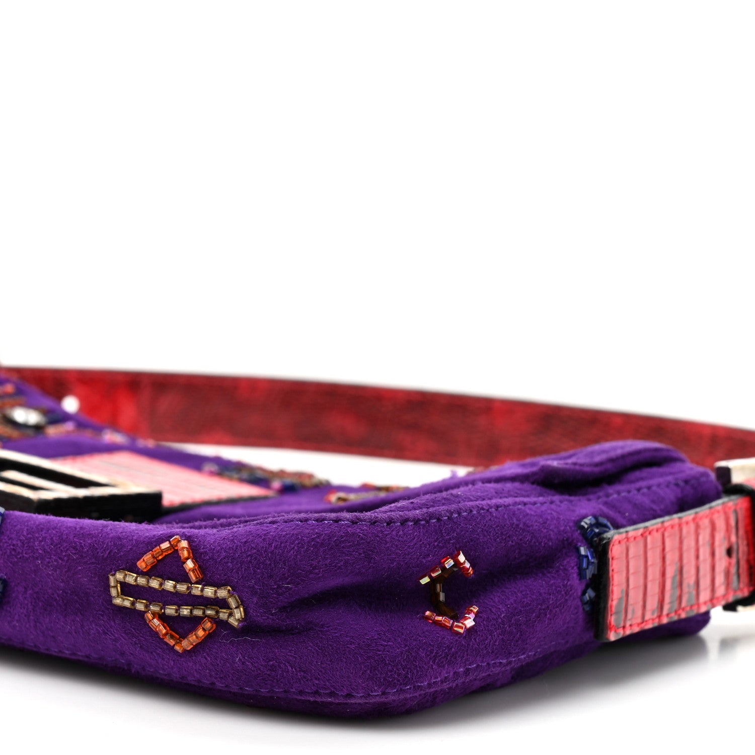 Suede Beaded Lizard Baguette Purple Multicolor - Image 8