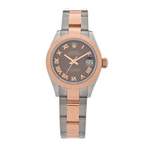 Stainless Steel 18K Everose Gold 28mm Oyster Perpetual Datejust Watch Chocolate Roman 279171
