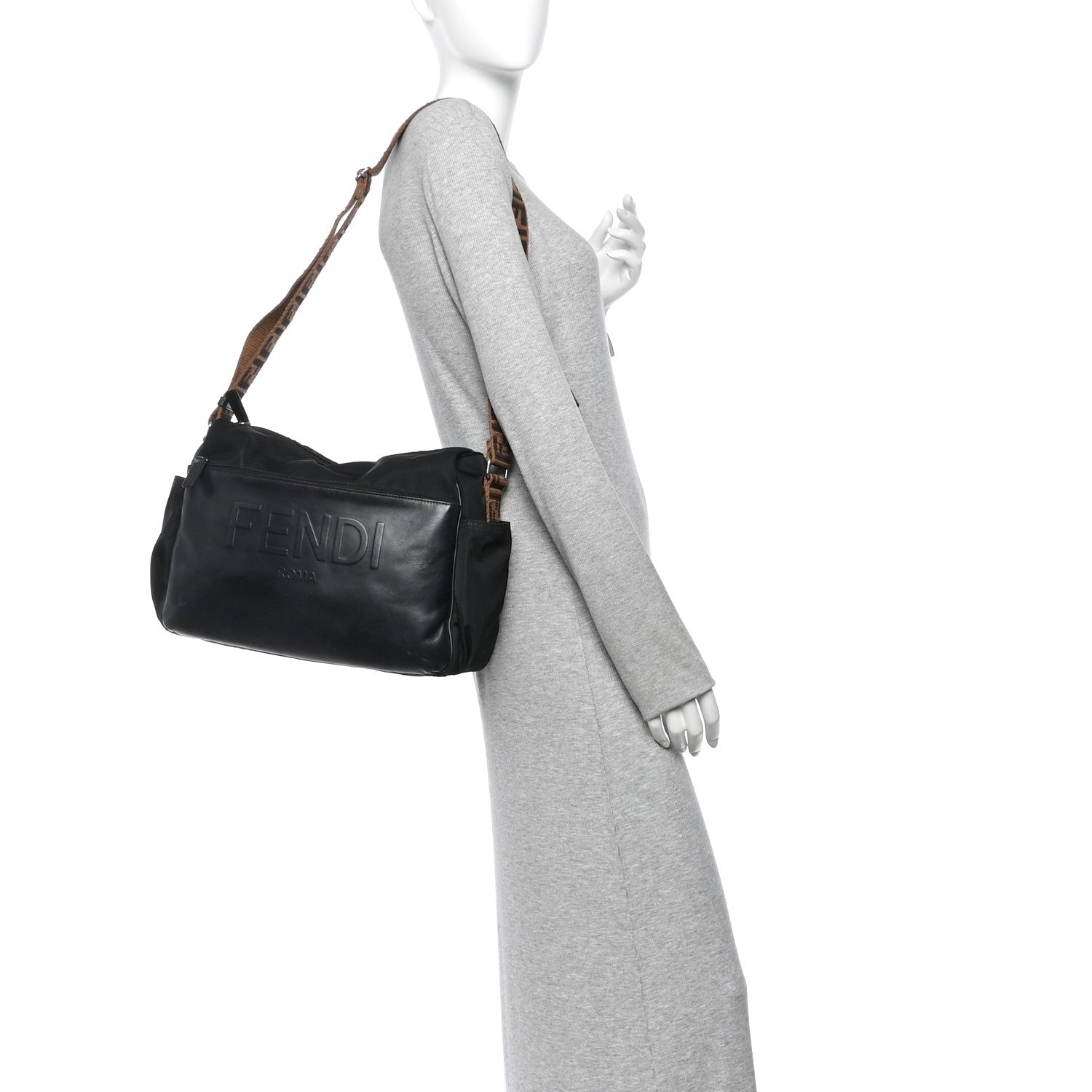 Calfskin Nylon FF Logo Embossed Changing Bag Black - Image 2