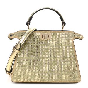 Crystal Vitello Laminato FF Petite Peekaboo I SEE U Satchel Crystal Platinum Light Gold