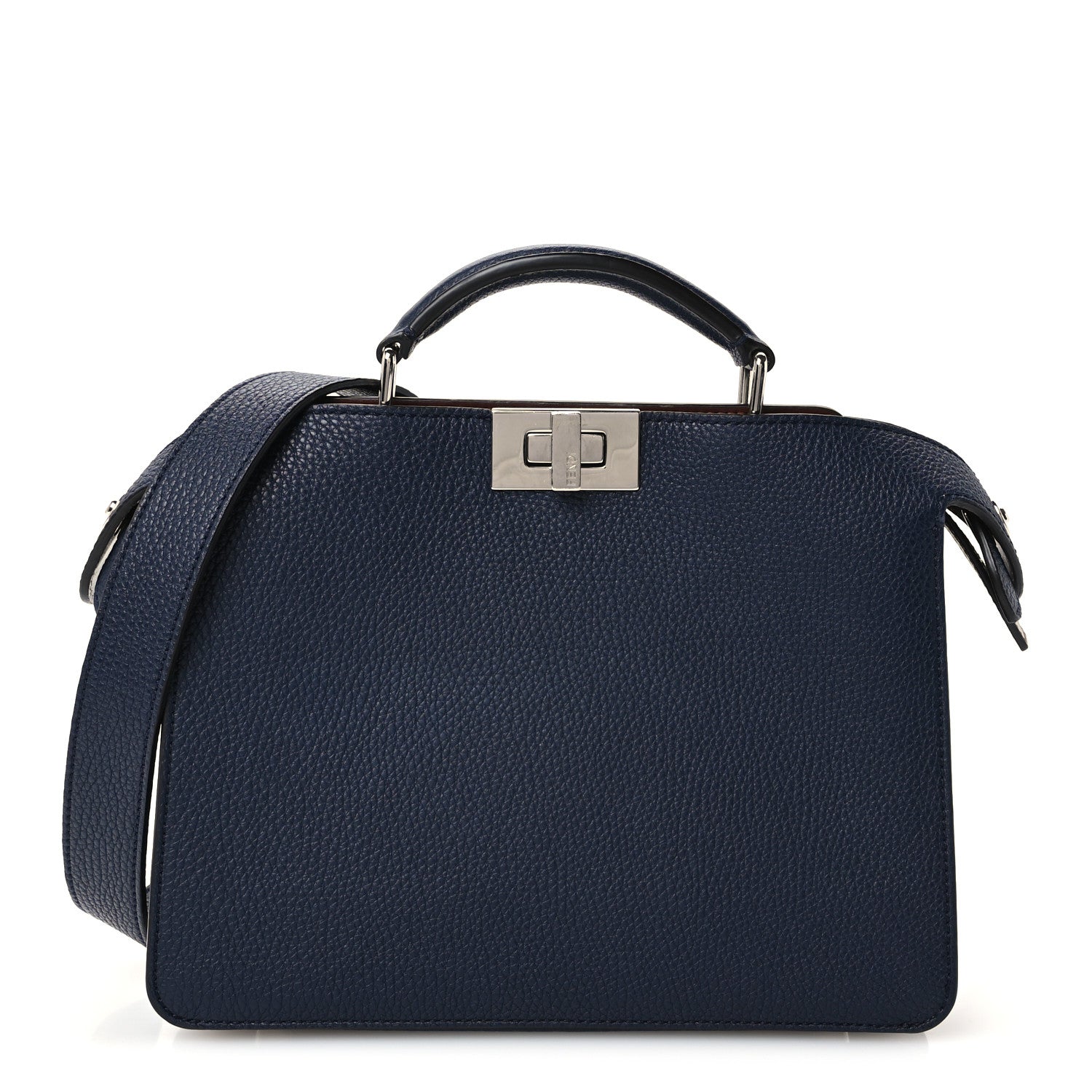 Cuoio Romano Vitello Cover Glazed Fabric Bi-Color FF 1974 Mini Peekaboo I SEE U Satchel Blue Dark Brown Tobacco Moro