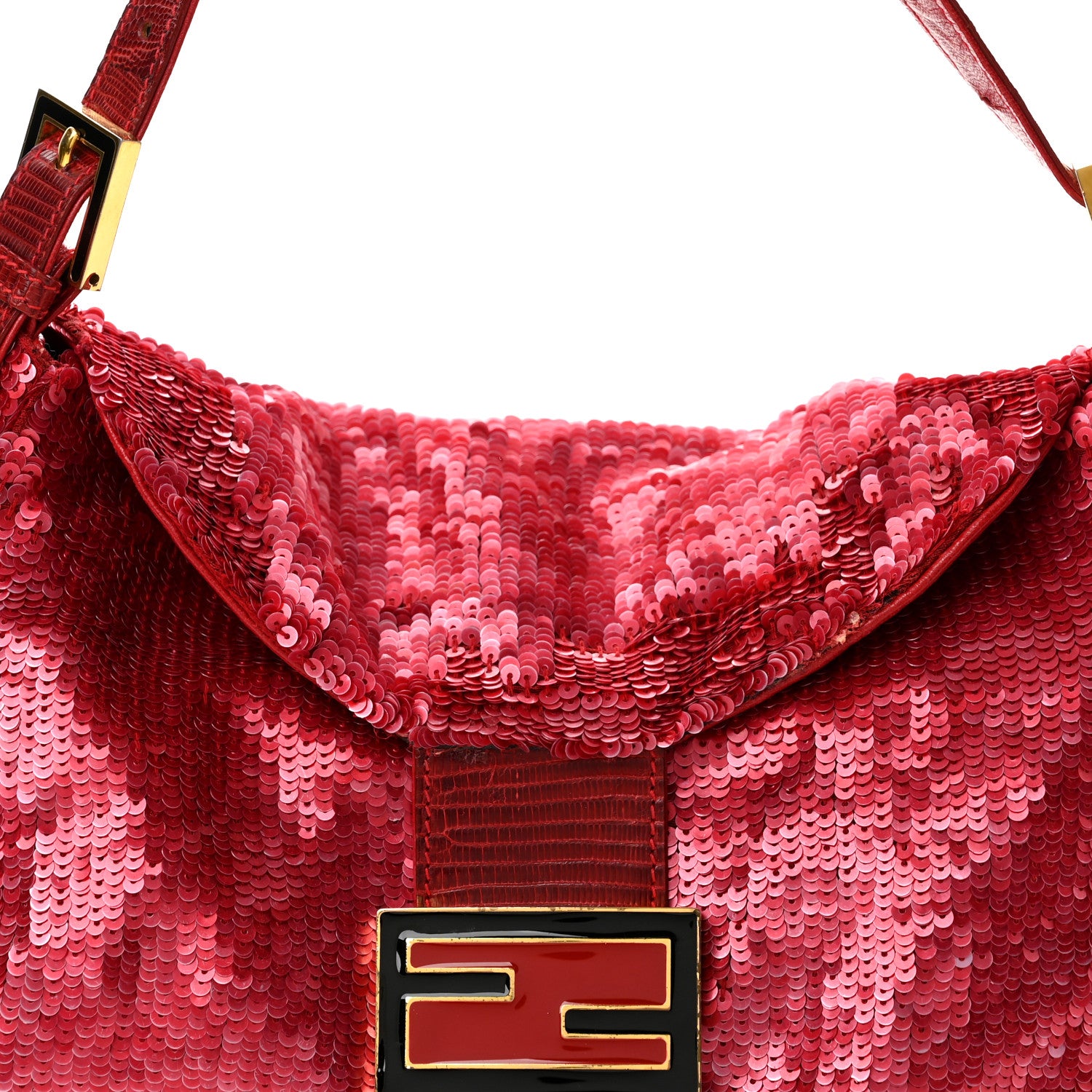 Sequin Lizard Enamel Baguette Red - Image 8