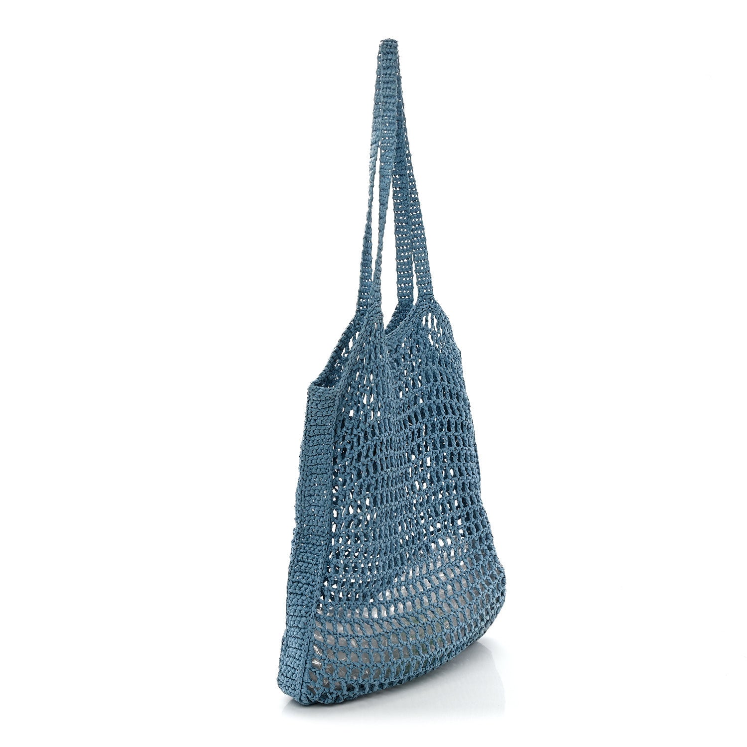 Yarn Raffia Effect Crochet Logo Embroidered Tote Bag Celeste - Image 3