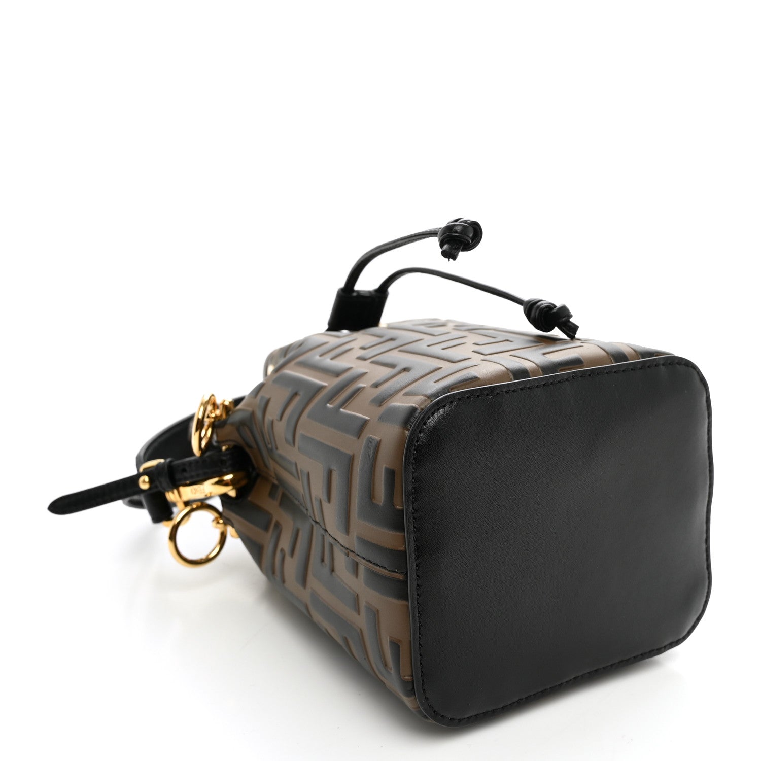 Vitello Liberty F is Fendi Bi-Color FF 1974 Embossed Mini Mon Tresor Bucket Bag Maya Black - Image 4