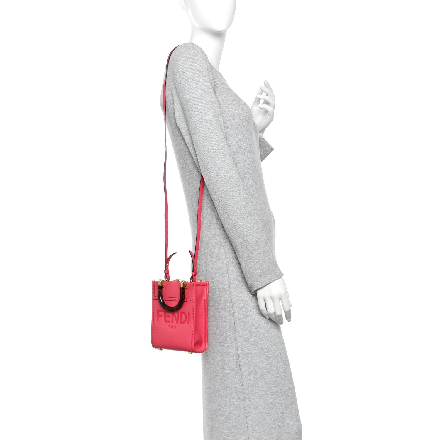 Vitello King Plexiglass Logo Embossed Mini Fendi Sunshine Shopper Tote Lampone - Image 2