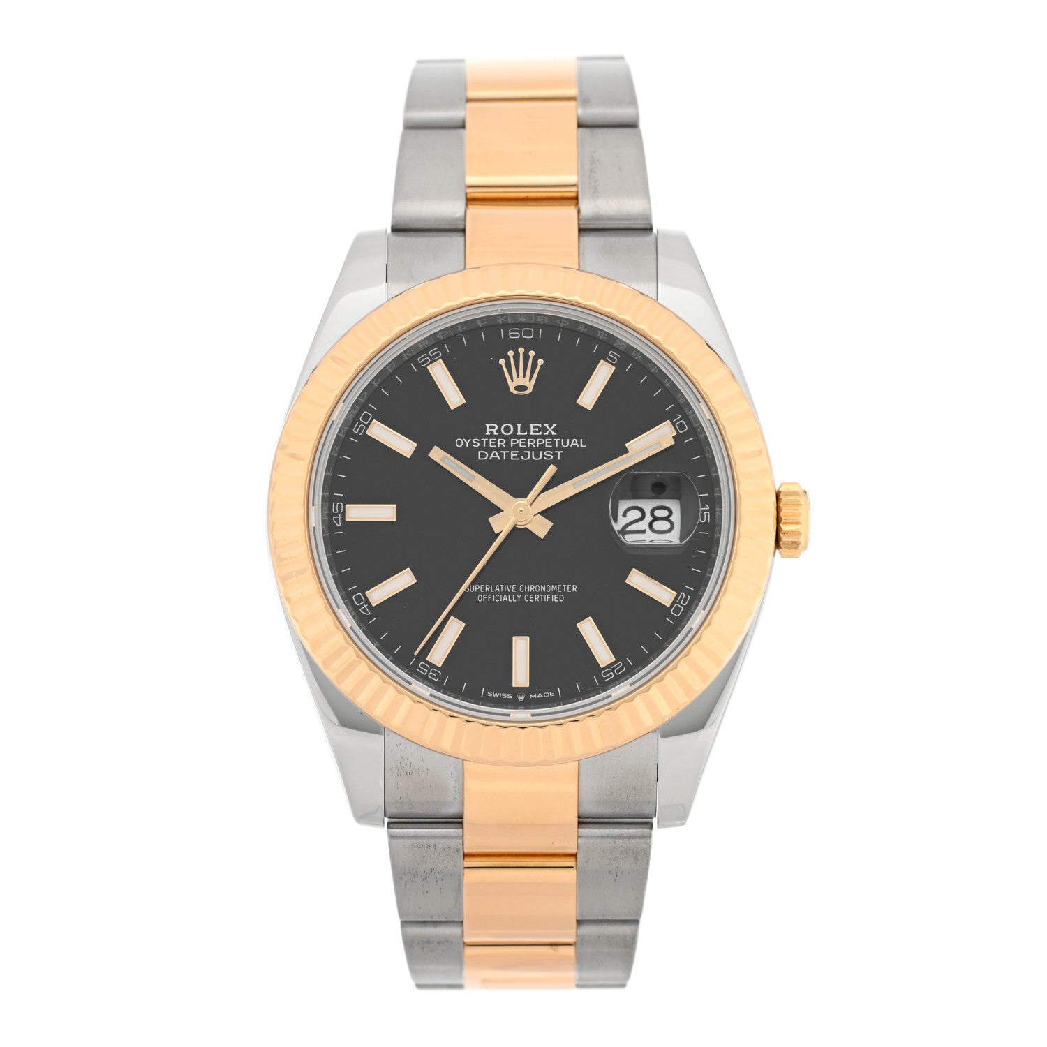 Stainless Steel 18K Yellow Gold 41mm Oyster Perpetual Datejust Watch Black 126333