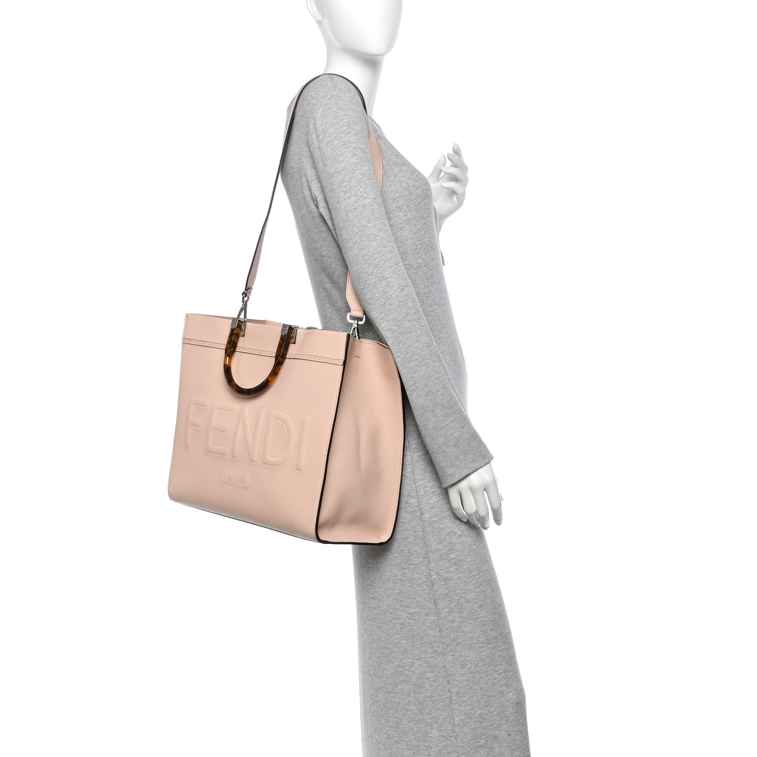 Vitello Cher Logo Debossed Medium Fendi Sunshine Shopper Tote Light Rose - Image 2