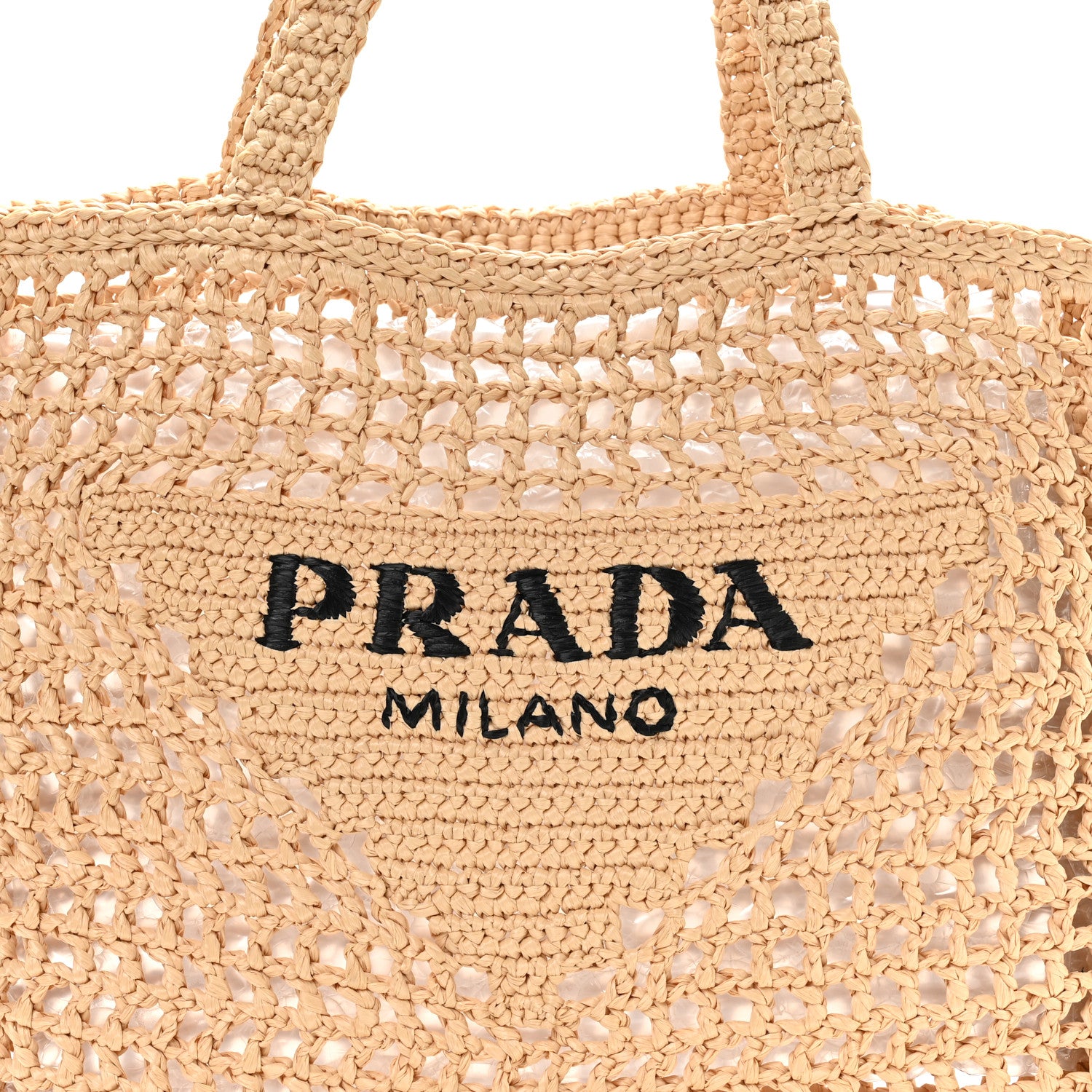 Yarn Raffia Effect Crochet Logo Embroidered Tote Bag Naturale - Image 7