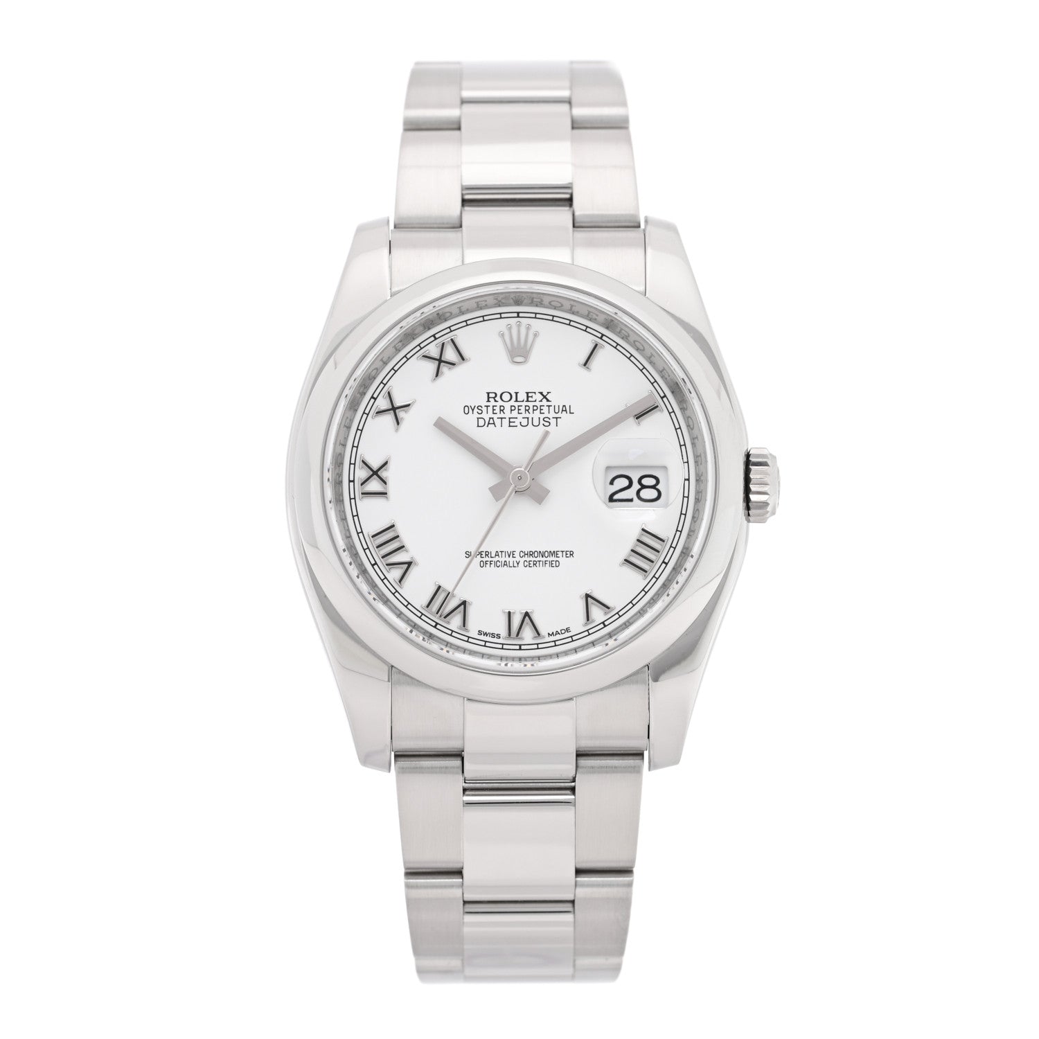 Stainless Steel 36mm Oyster Perpetual Datejust Watch White Roman 116200