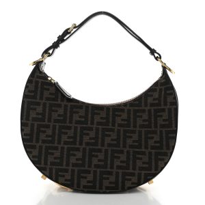 Fabric Jacquard Vitello Grace FF 1974 Small Fendigraphy Hobo Bag Tobacco Moro Ebano