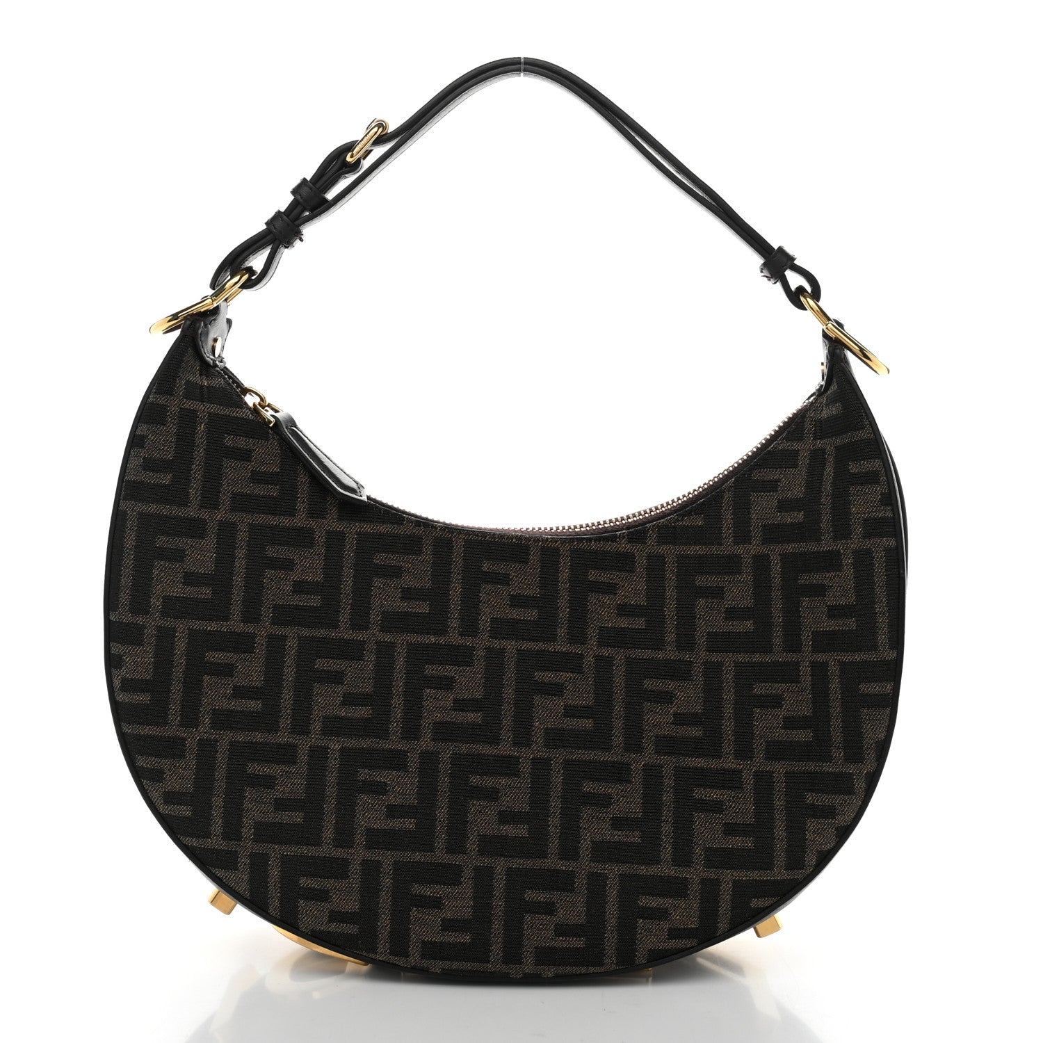 Fabric Jacquard Vitello Grace FF 1974 Small Fendigraphy Hobo Bag Tobacco Moro Ebano