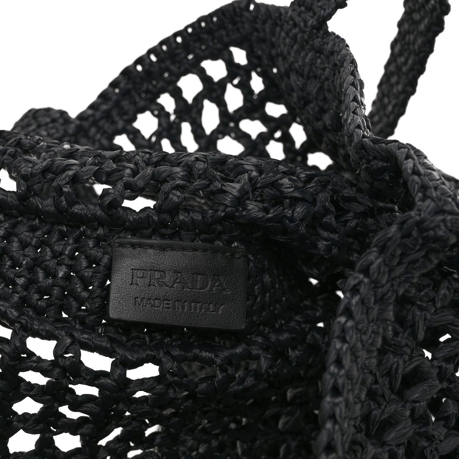 Yarn Raffia Effect Crochet Logo Embroidered Tote Bag Black - Image 6