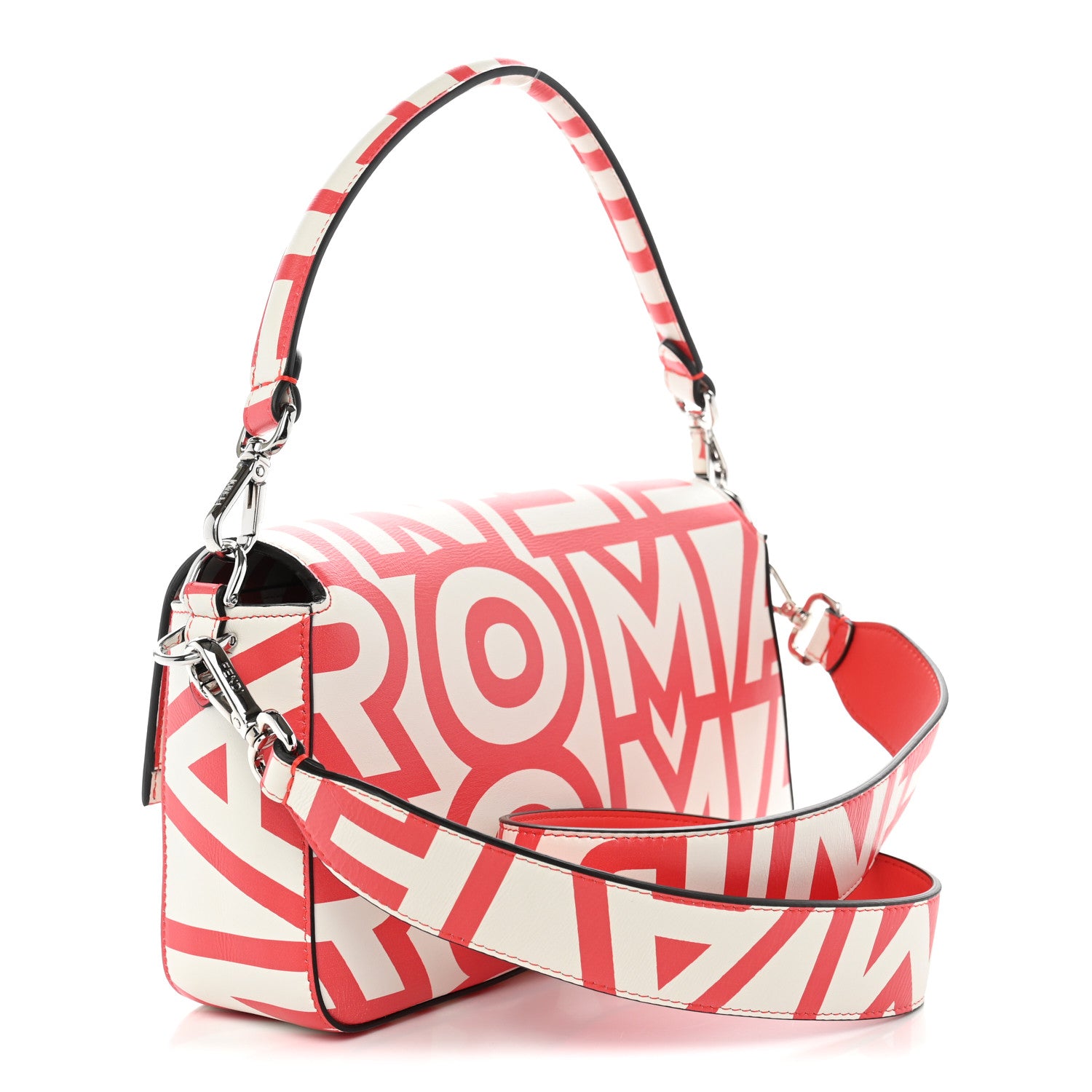 X MARC JACOBS Vitello Seta Logo Print Baguette Glow Coral White - Image 3