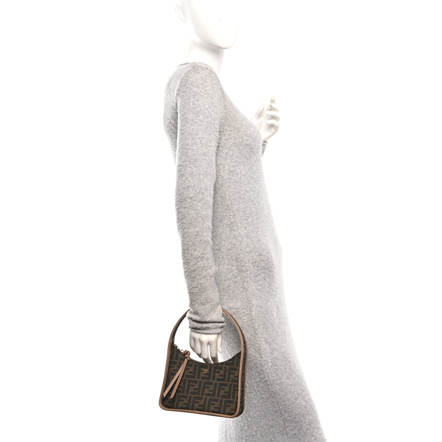 Fabric Jacquard Vitello Grace FF 1974 Mini Fendessence Shoulder Bag Tobacco Moro Ebano - Image 2