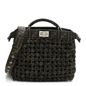 Fabric Jacquard FF 1974 Woven Knotted Mini Peekaboo I SEE U Satchel Tobacco Moro