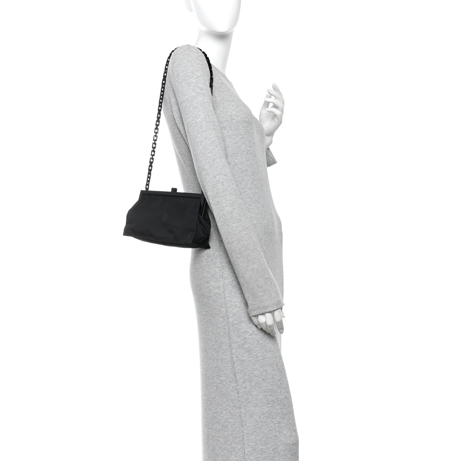 Tessuto Nylon Kisslock Frame Shoulder Bag Black - 图片 2
