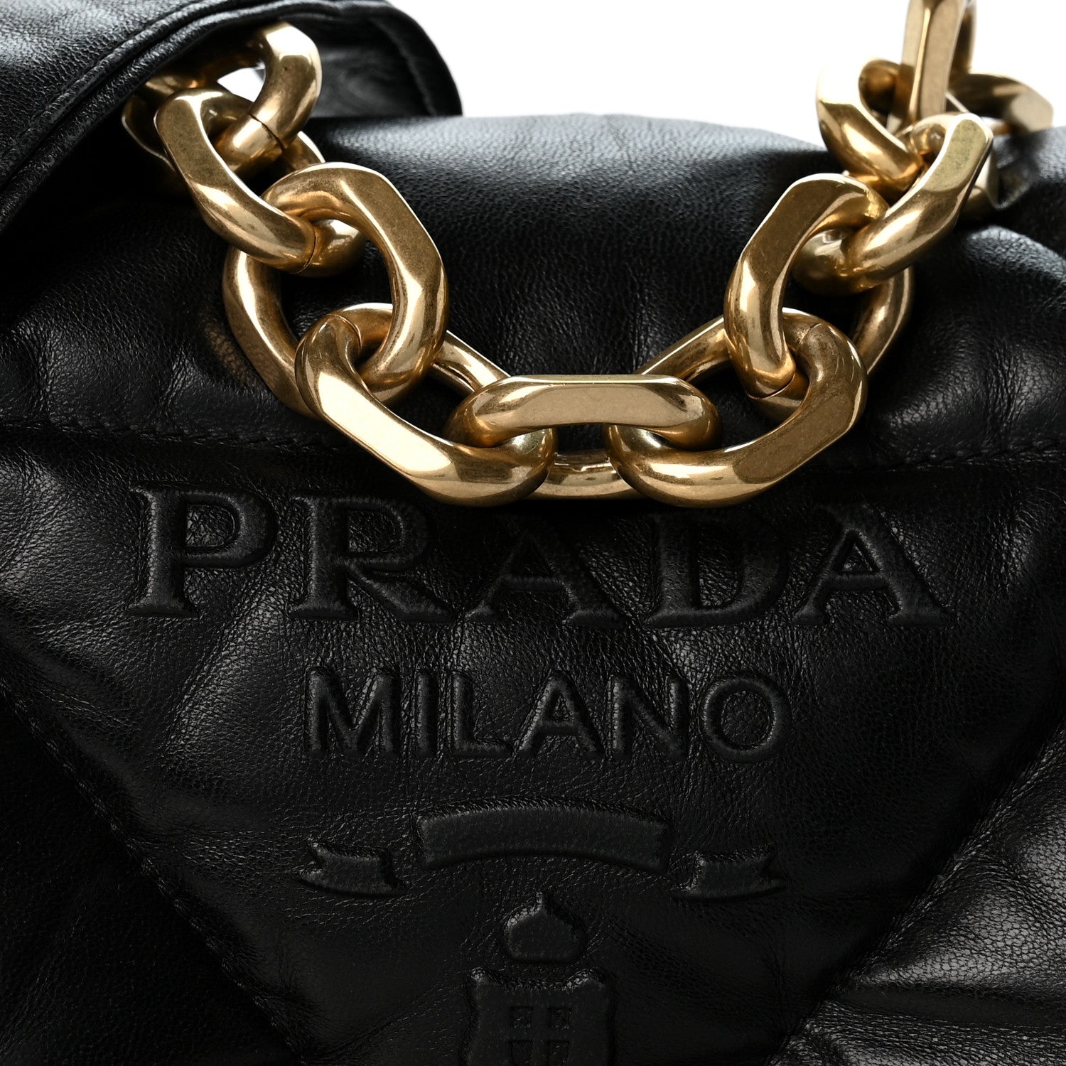 Nappa Soft Padded Logo Embossed Triangle Quilted Small Shoulder Bag Black - Image 8