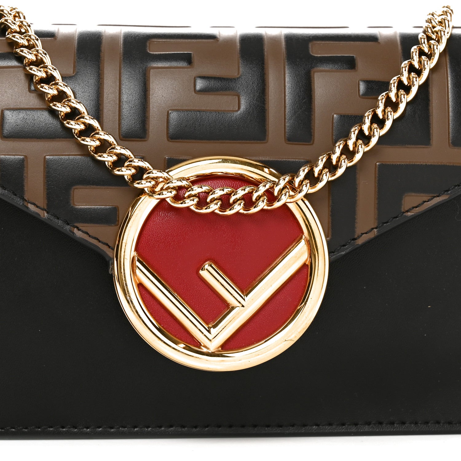 Vitello Liberty F is Fendi Bi-Color FF 1974 Embossed Envelope Belt Bag Maya Black - Image 7