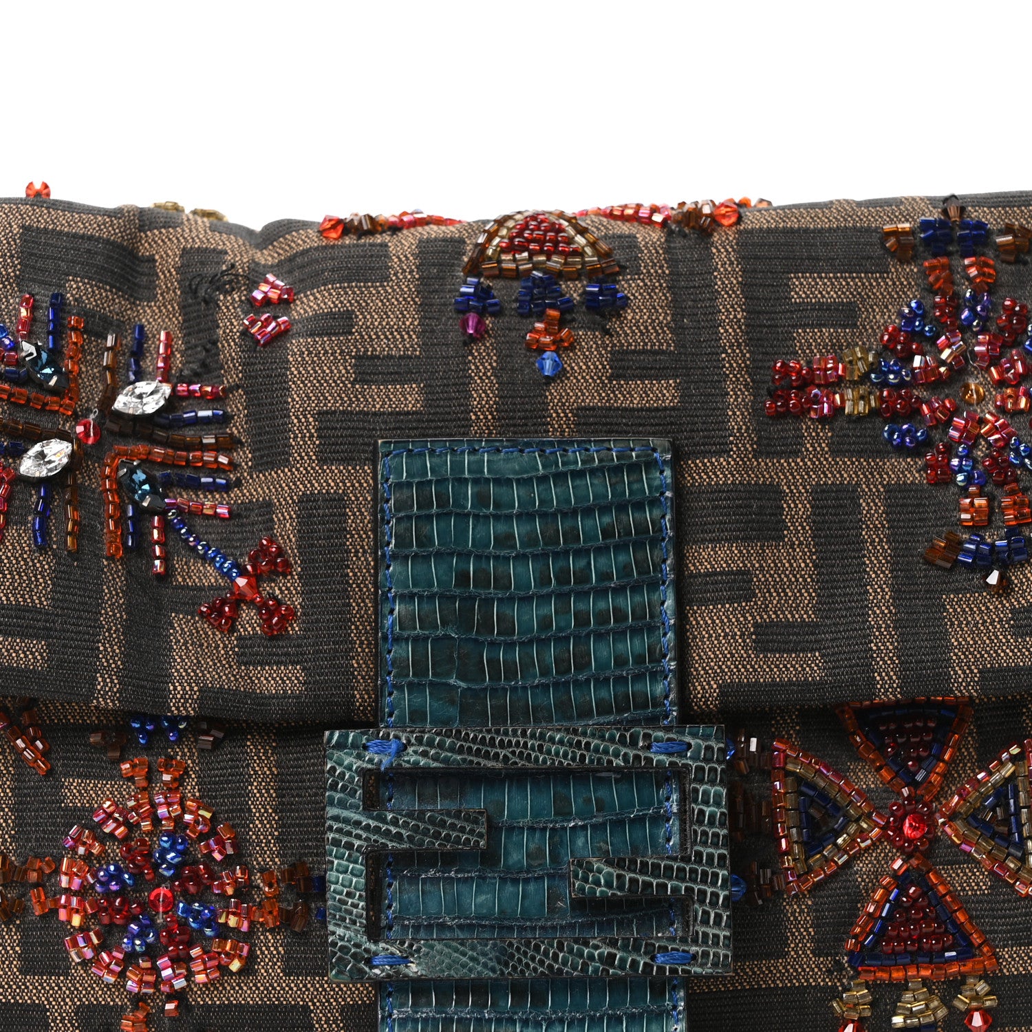 Lizard Zucca Crystal Beaded Baguette Tobacco Multicolor - Image 7