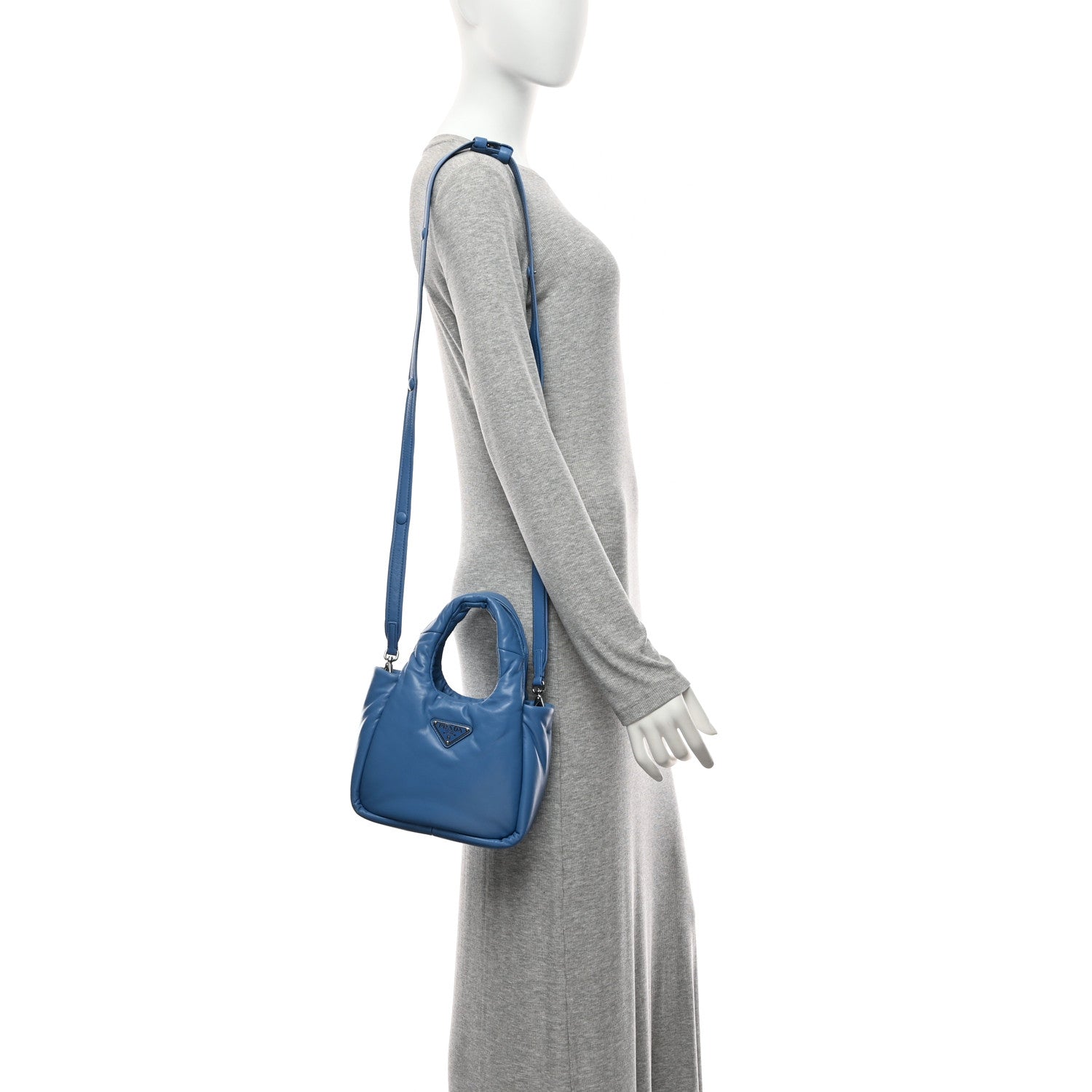 Nappa Soft Padded Small Double Handled Shoulder Bag Celeste - Image 2