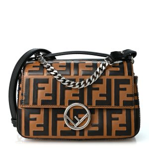 Vitello Dolce F is Fendi FF Embossed Micro Double Baguette Tobacco Black