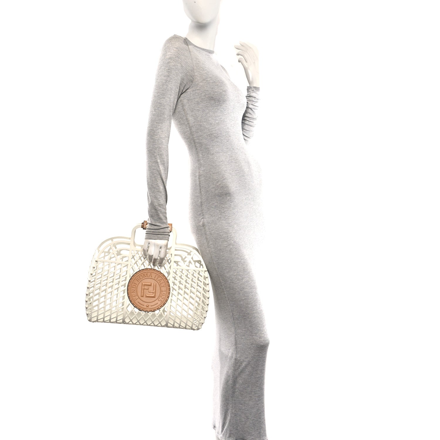 Recycled Plastic Vitello Liberty Matte Medium Fendi Basket White Ice Miele Scuro - Image 2