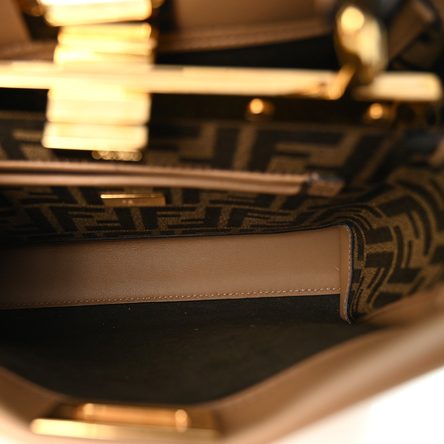 Vitello Seta Fabric Jacquard FF 1974 Mini Peekaboo Iconic Satchel Sand Tobacco Moro - Image 5