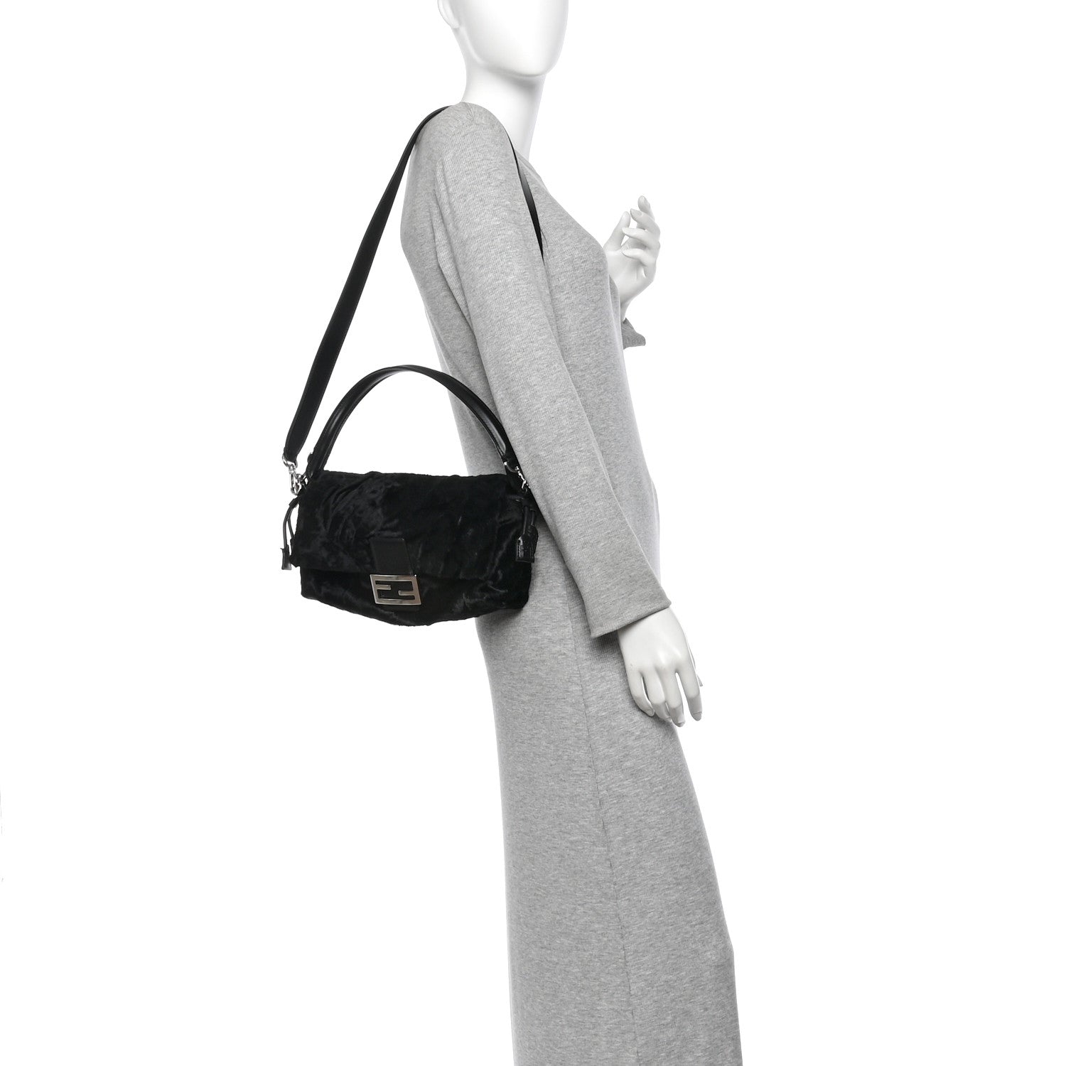 Calfskin Pony Effect Medium Soft Baguette Black - Image 3