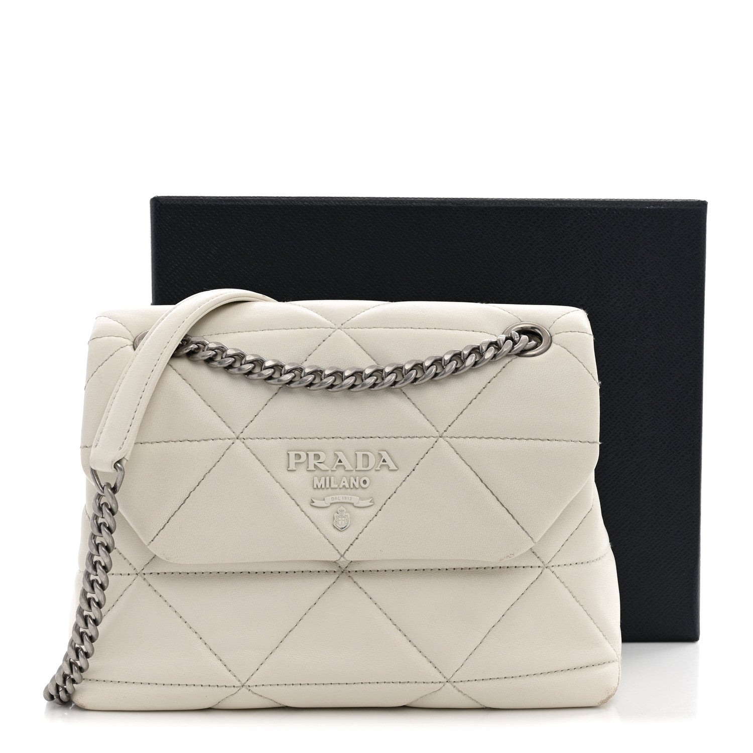 Nappa Triangle Stitched Small Spectrum Bag White - Image 16
