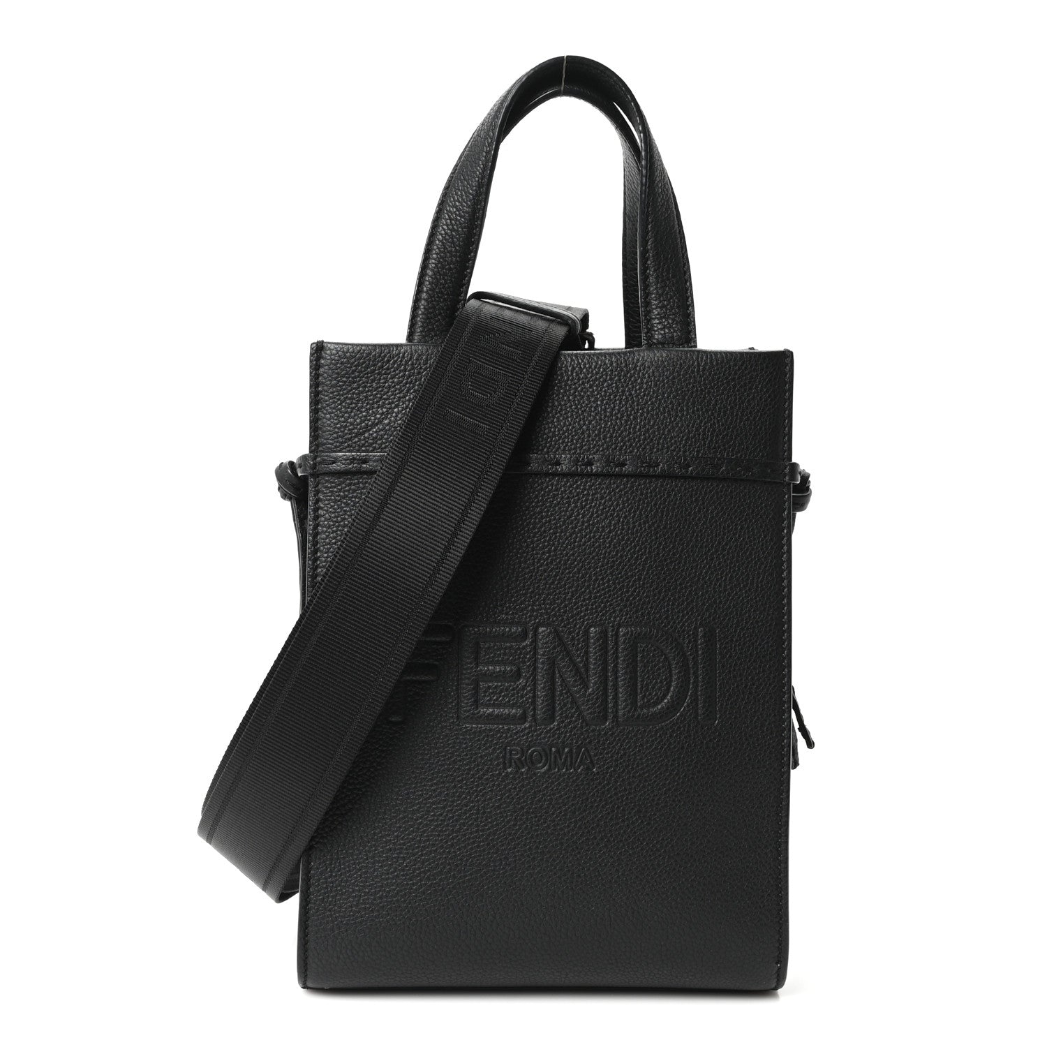 Vitello Cher Logo Embossed Mini Go To Shopper Tote Black