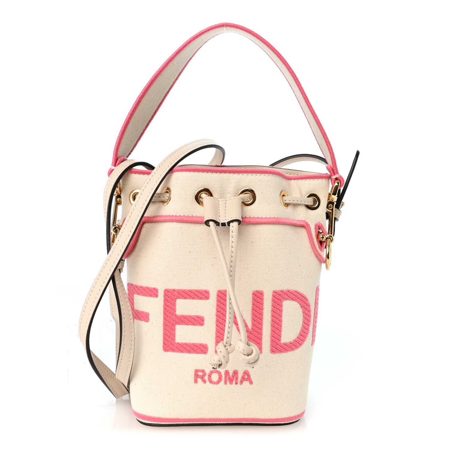 Canvas Vitello Grace F is Fendi Logo Embroidered Mini Mon Tresor Bucket Bag Grezzo Pink